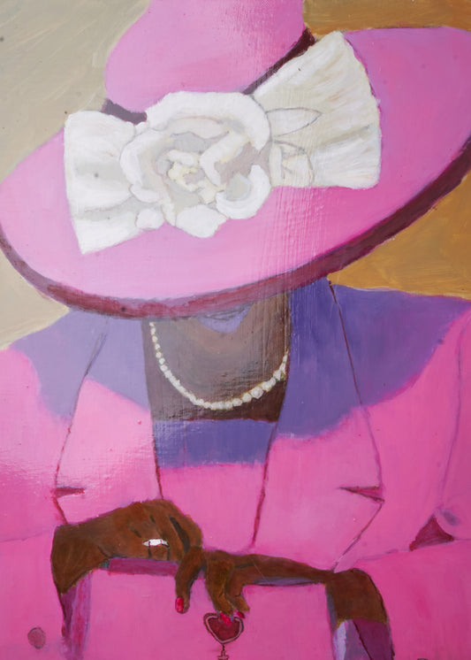 Church Woman in Pink Dress & Pink Hat