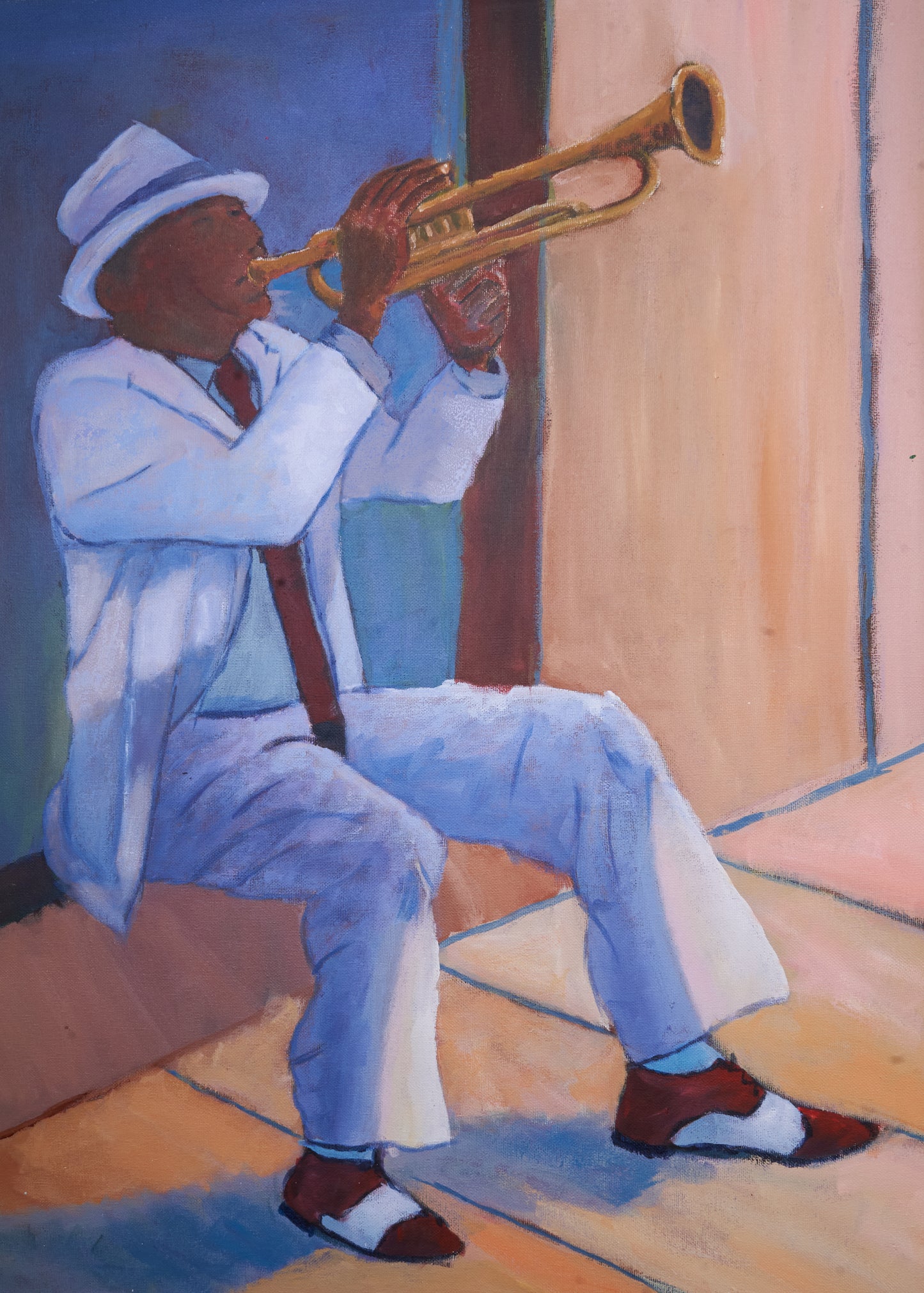 Trumpet Player in White Suit